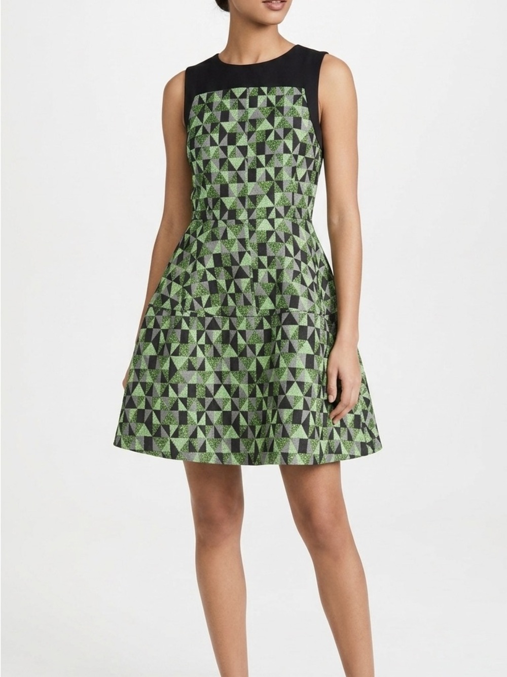 Dress Forum Sleeveless Green Geometric Fit & Flare Dress Sz L